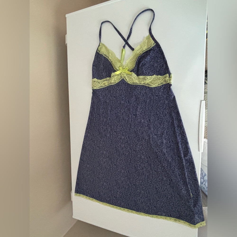 Green Lace and Simulated Denim Chemise